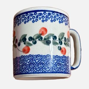 Polish Pottery Czaja Red Floral Cherry Print Coffee Mug